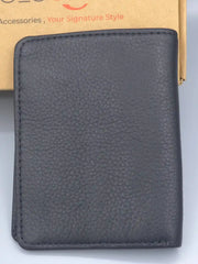Black leather wallet on a light gray background