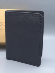 Black leather wallet on a light gray background