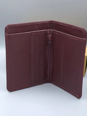 Brown leather wallet open on a white background